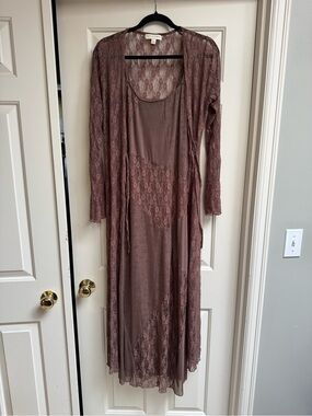 Thirty Thirty Lace Maxi Slip Dress And Kimono Set